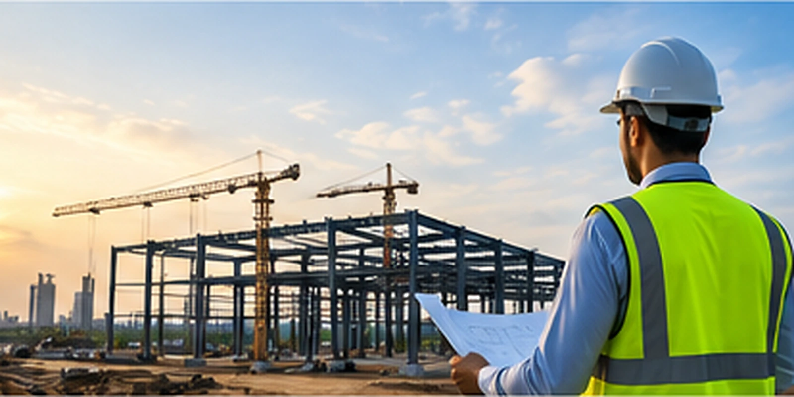 Engineers reviewing project plans on construction site